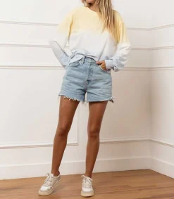 Clearance Short En Jean Cutoff Faded Vintage Indigo Femme Bas