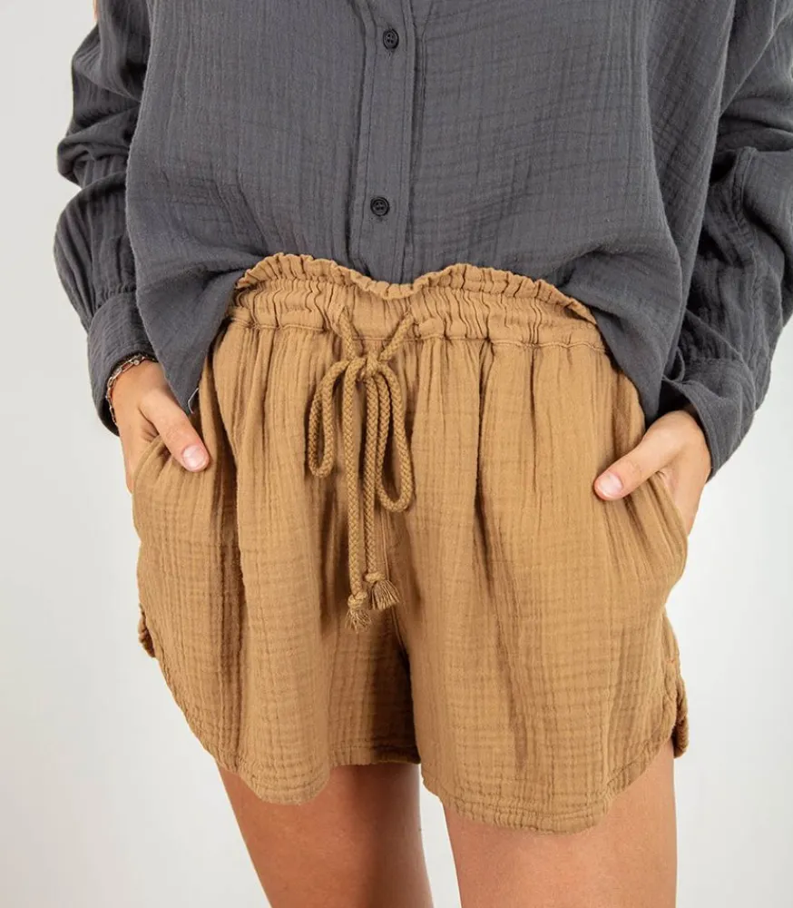 Online Short Starla En Gaze De Coton Khaki Femme Bas