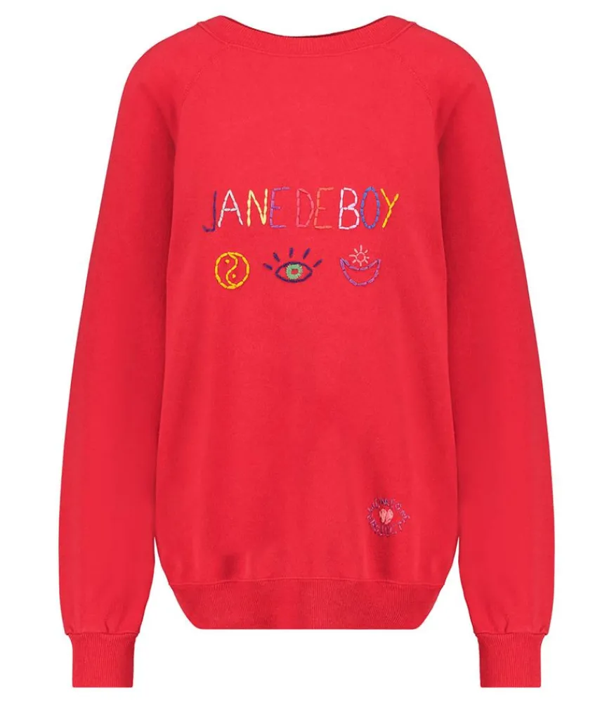 Discount Sweat-Shirt Vintage Brode Jane De Boy Rouge Femme Mailles & Sweats
