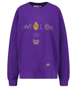 New Sweat-Shirt Vintage Brode Love Light Violet Femme Mailles & Sweats