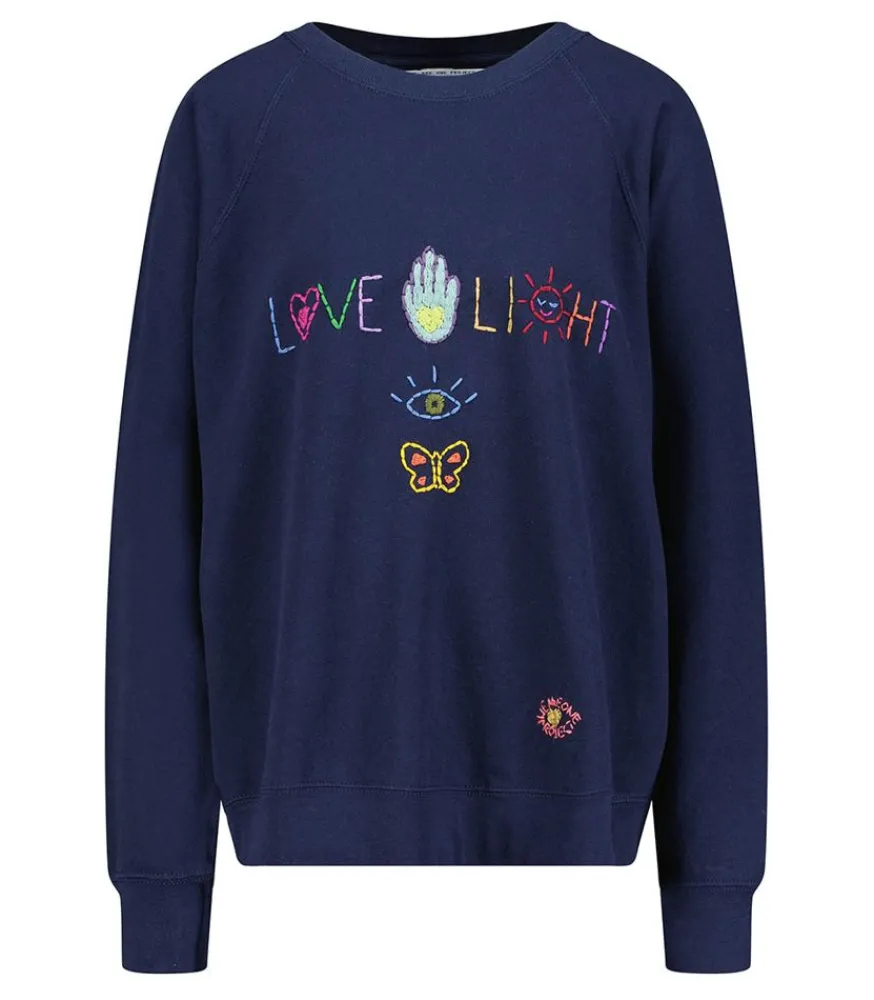 Clearance Sweat-Shirt Vintage Brode Love And Light Bleu Nuit Femme Mailles & Sweats