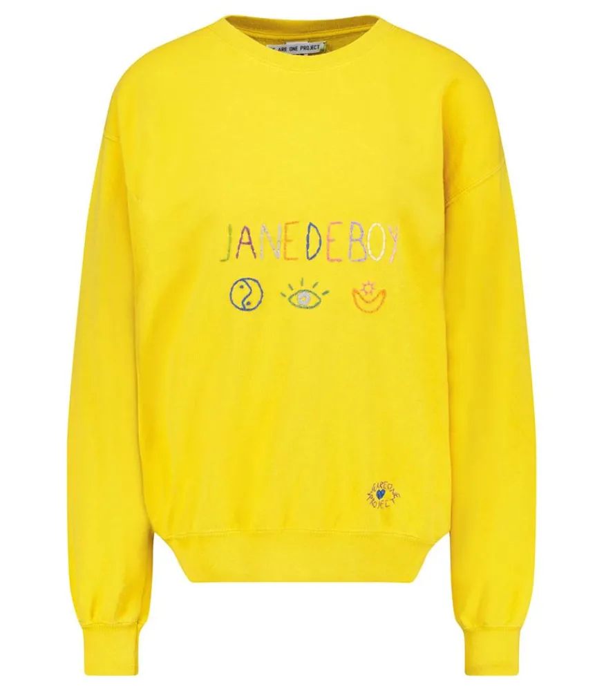 New Sweat-Shirt Vintage Brode Jane De Boy Jaune Femme Mailles & Sweats