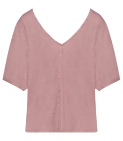 Sale Tee-Shirt Col V Manches Courtes En Lin Bois De Rose Femme Hauts