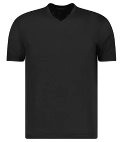 Online Tee-Shirt Homme Col V Manches Courtes Lin Noir Homme Tee-Shirts