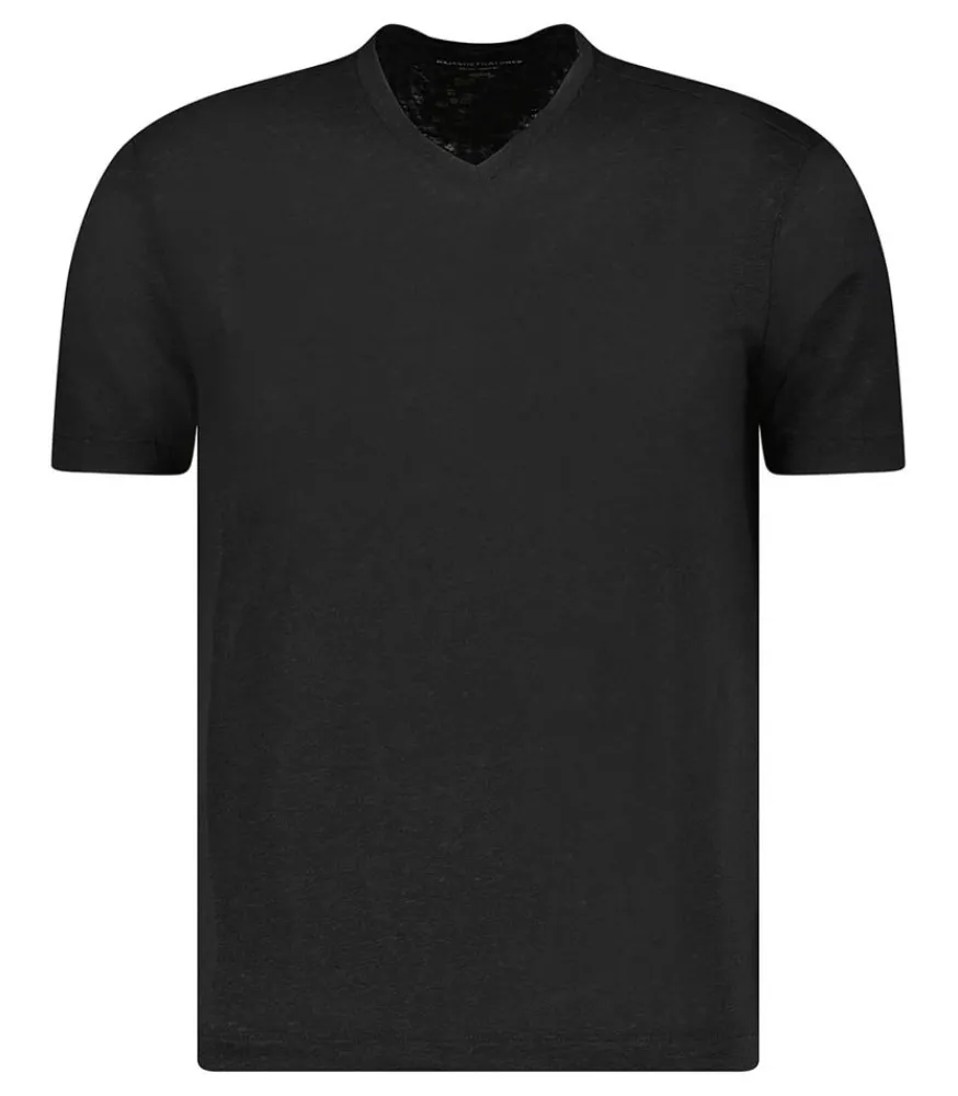 Online Tee-Shirt Homme Col V Manches Courtes Lin Noir Homme Tee-Shirts