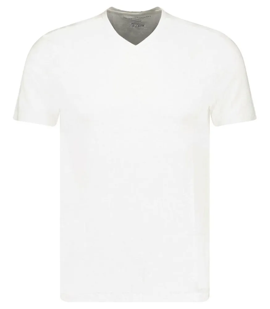 Sale Tee-Shirt Homme Col V Manches Courtes Lin Blanc Homme Tee-Shirts