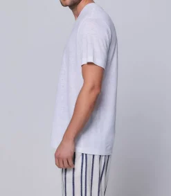 Sale Tee-Shirt Homme Col V Manches Courtes Lin Blanc Homme Tee-Shirts