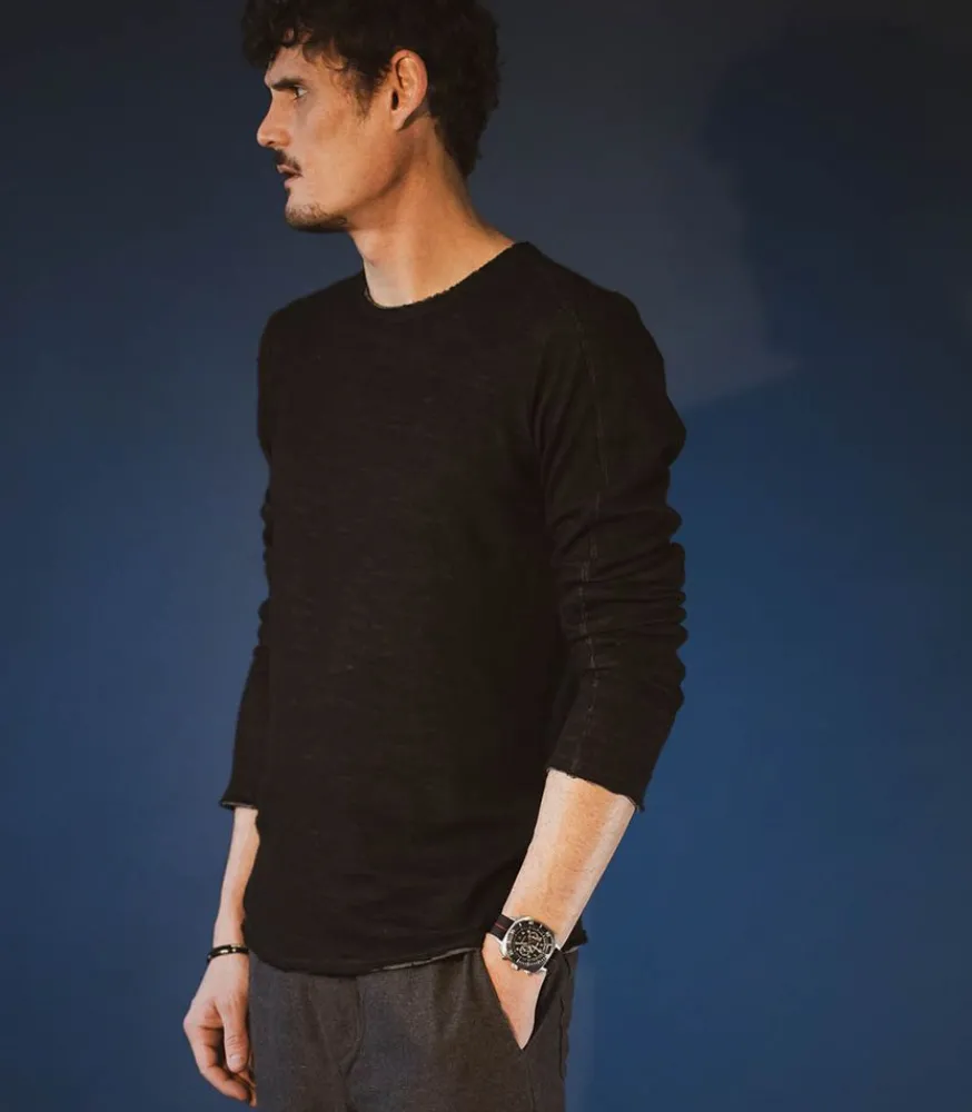 Hot Tee-Shirt Homme Manches Longues Regular Fit Noir Homme Tee-Shirts