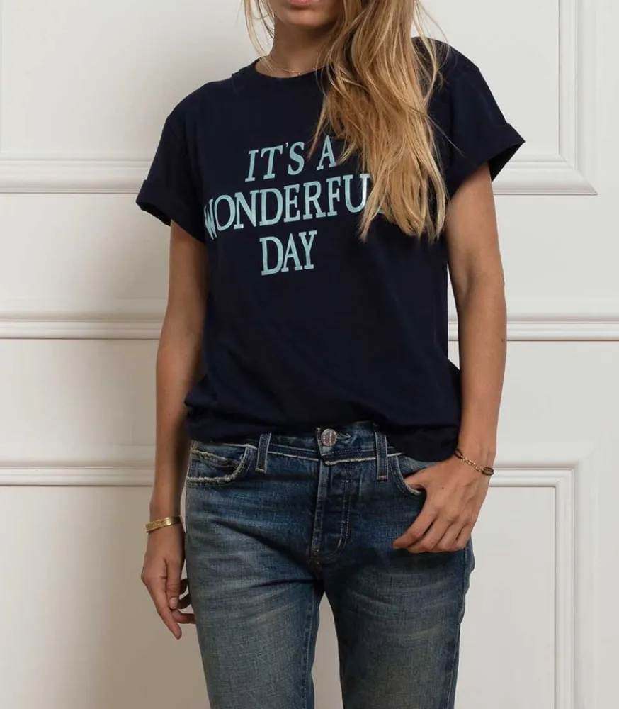 New Tee-Shirt It'S Wonderful Day, Navy Femme Hauts
