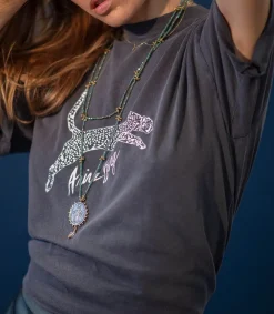 Discount Tee-Shirt Walker Spotted Leopard Washed Black Femme Hauts