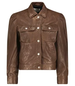 New Veste En Cuir Bering Dark Khaki Femme Manteaux & Vestes